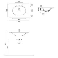 Раковина Catalano Sfera 520760023 75x50 см без отверстий цвет Cemento Satinato схема 2