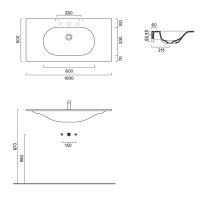 Раковина Catalano Sfera 521010022 100x50 см без отверстий цвет черный матовый схема 2 Раковина Catalano Sfera 521010022 100x50 см без отверстий цвет черный матовый схема 2