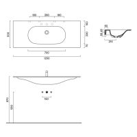 Раковина Catalano Sfera 521261023 125x50 см с 1 отверстием цвет Cemento Satinato схема 2