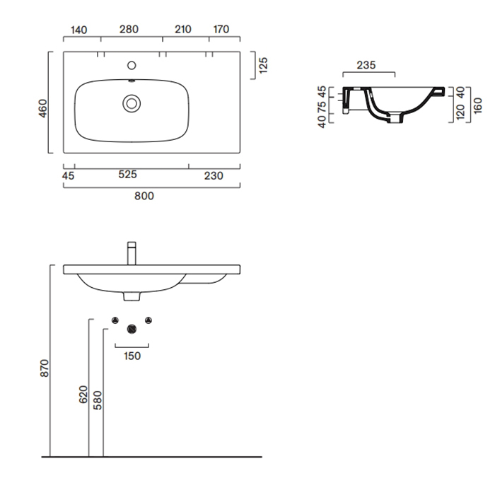 Раковина Catalano Alveа 620841001 80x46 см чаша слева с 1 отверстием цвет белый глянцевый ФОТО