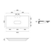 Столешница керамическая Catalano 831000022 100x50см с отверстием  цвет: черный матовый схема 2