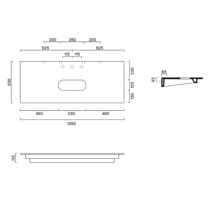 Столешница керамическая Catalano 831250032 125x50см с отверстием  цвет: Tortora Satinato ФОТО