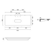 Столешница керамическая Catalano 831250032 125x50см с отверстием  цвет: Tortora Satinato схема 2