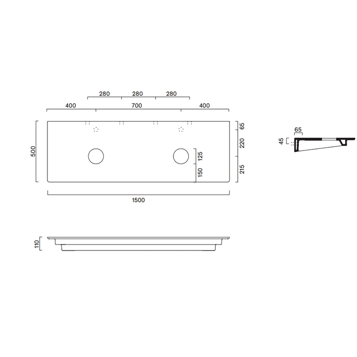 Столешница керамическая Catalano 831510022 150x50см под две раковины цвет: черный матовый ФОТО