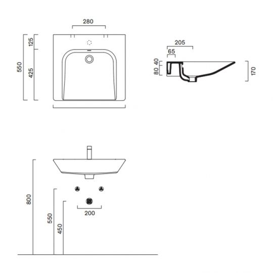 Раковина Catalano Comfort 920601001 60x55 см с 1 отверстием цвет белый глянцевый схема 2