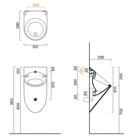 Писсуар подвесной Catalano Comfort 932610001 61x31 см белый глянцевый схема 2 Писсуар подвесной Catalano Comfort 932610001 61x31 см белый глянцевый схема 2