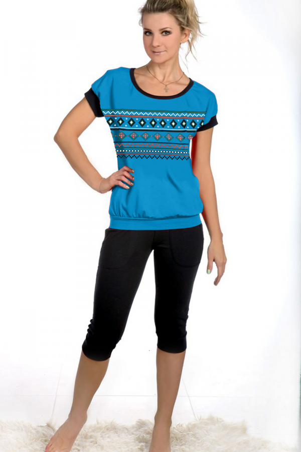 Женская пижама с бриджами и футболкой 50 [синий]