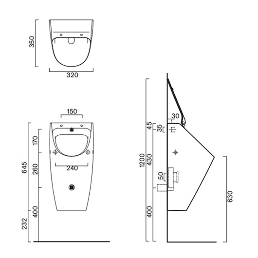 Писсуар подвесной  Catalano Comfort c отв. под крышку Rimless 64x32 см схема 4