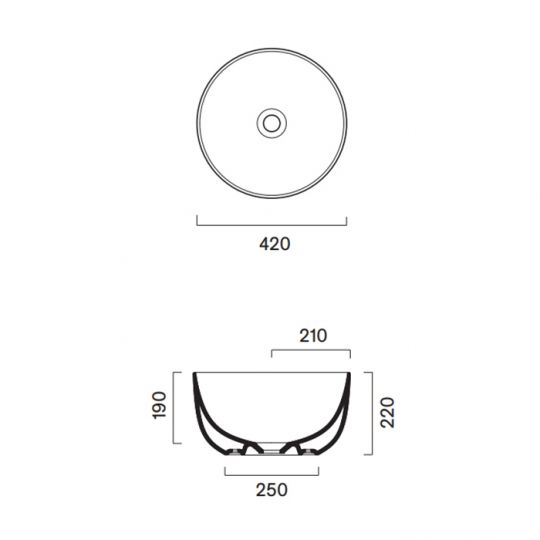 Раковина накладная Catalano Sfera 523420001 42см h22 без отверстия под смеситель схема 10