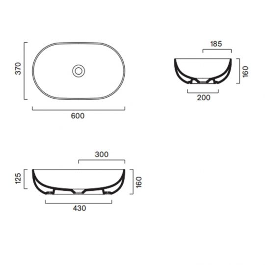 Раковина накладная Catalano SFERA 522610001 60x37х16 см без отв. под смеситель покрытие Cataglaze+ схема 10