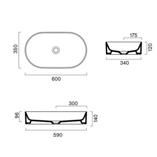 Раковина настольная Catalano Zero 122600001 60х35 см без отв. под смеситель покрытие Cataglaze+ схема 6