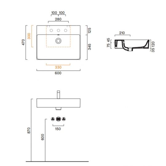 Раковина подвесная Catalano PREMIUM 60x47 см покрытие Cataglaze+ схема 7