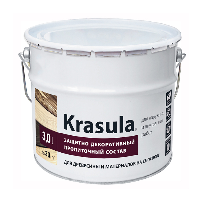 Защитно-декоративный состав KRASULA aqua Россия «Стандарт», темный орех, 9.5кг.