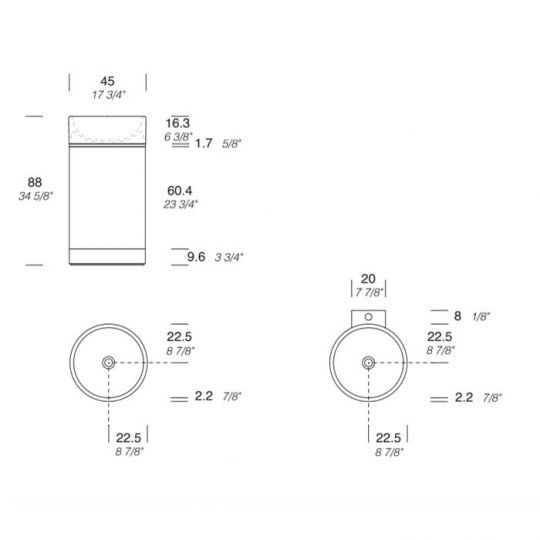 Раковина напольная NOORTH Milldue edition ROMA II 45х45x88 см слив в пол, основ Rovere nero, корп Noce Canaletto, вставк Oro, раков Nero opaco схема 2