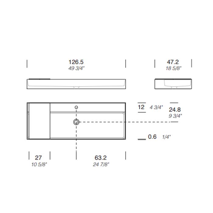 Раковина накладная NOORTH Milldue edition MAN 126 126,5х47,2х12 см из CRISTALPLANT с 1 отв для смесителя, цвет белый матовый ФОТО