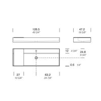 Раковина накладная NOORTH Milldue edition MAN 126 126,5х47,2х12 см из CRISTALPLANT с 1 отв для смесителя, цвет белый матовый схема 2