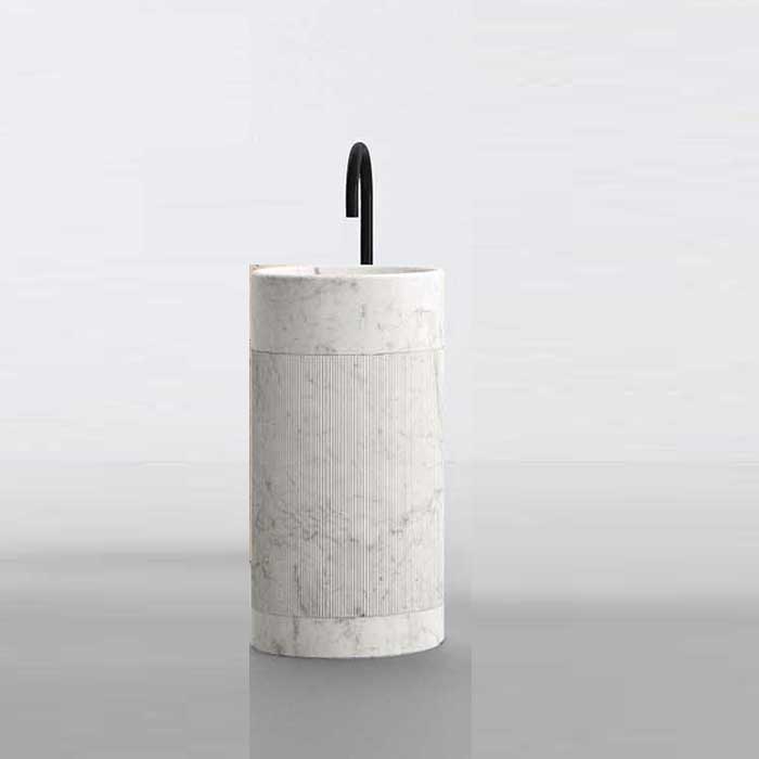 Изображение Раковина напольная NOORTH Milldue edition ROMA IV 45х45х88 см цоколь Bianco Carrara, корпус Bianco Carrara, раков Bianco Carrara