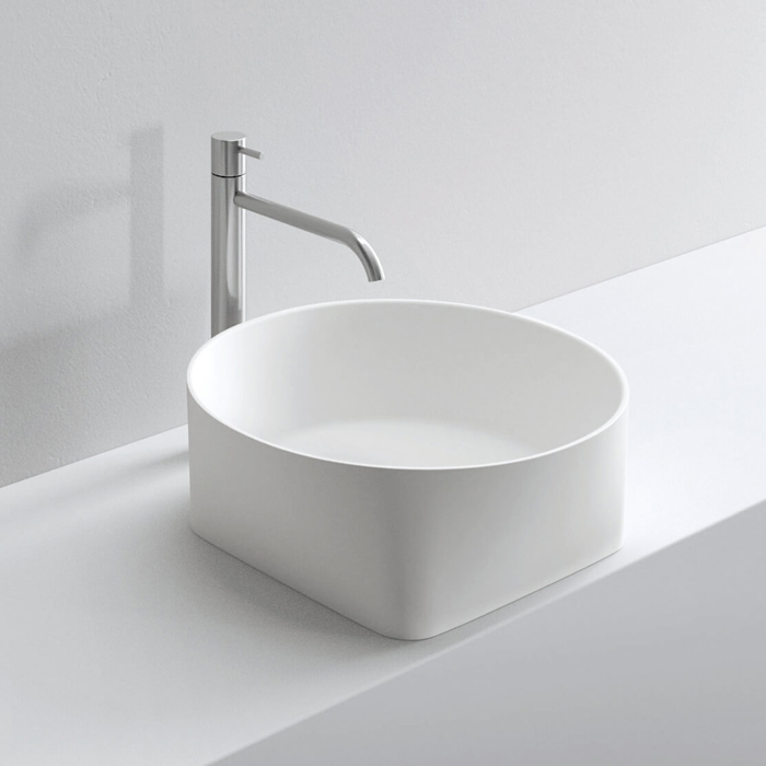 Изображение Раковина накладная NOORTH Milldue edition AZUMA 45 44,6х44,6х16 см из CRISTALPLANT цвет белый матовый