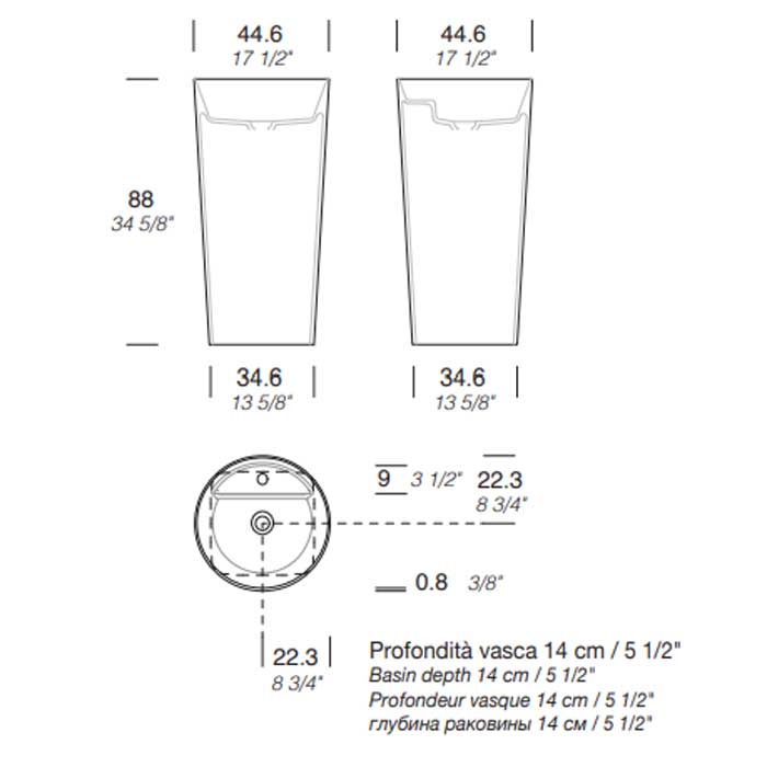 Раковина напольная NOORTH Milldue edition AZUMA 88 44х44x88 см из CRISTALPLANT слив в стену, 1 отв для смесителя, цвет белый матовый ФОТО