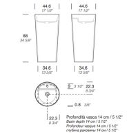 Раковина напольная NOORTH Milldue edition AZUMA 88 44х44x88 см из CRISTALPLANT слив в стену, 1 отв для смесителя, цвет белый матовый схема 2