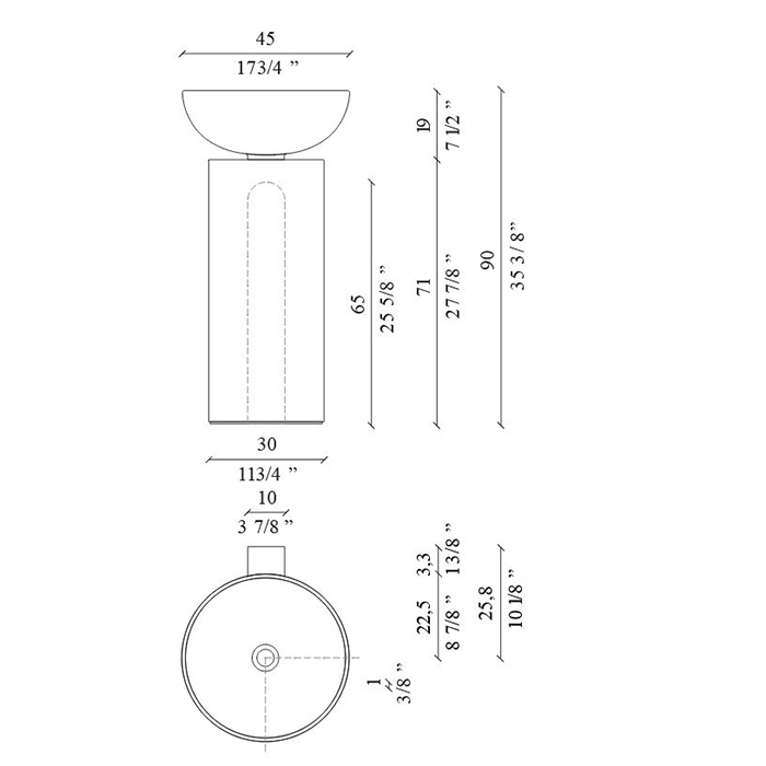 Раковина напольная NOORTH Milldue edition SABA 45 45х45x90 см слив в стену, цвет цемент ФОТО