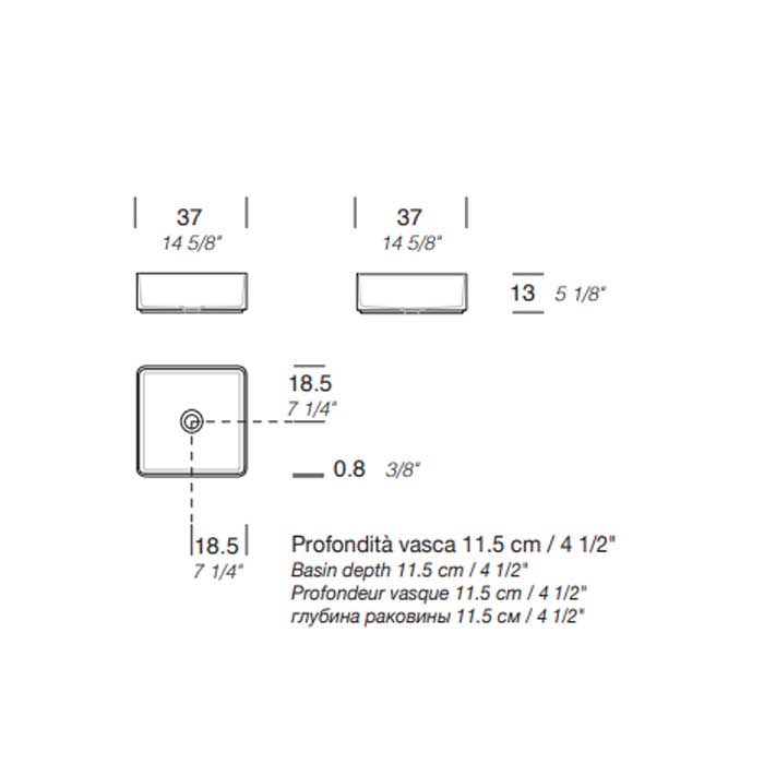 Раковина накладная NOORTH Milldue edition BASIC Q37 37х37х13 см квадратная из CERAMILUX цвет белый матовый ФОТО