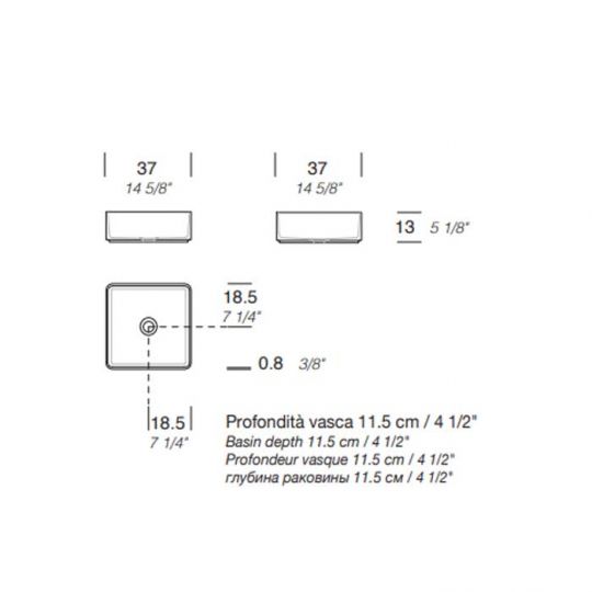 Раковина накладная NOORTH Milldue edition BASIC Q37 37х37х13 см квадратная из CERAMILUX цвет белый матовый схема 2
