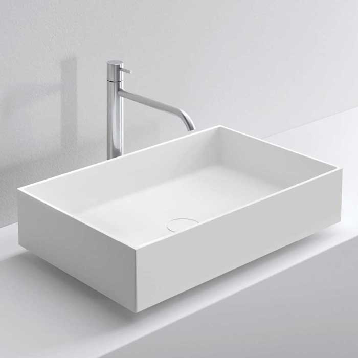 Изображение Раковина накладная NOORTH Milldue edition STEP 63_12 63х38х12,2 см из CRISTALPLANT без отв для смесителя, цвет белый матовый