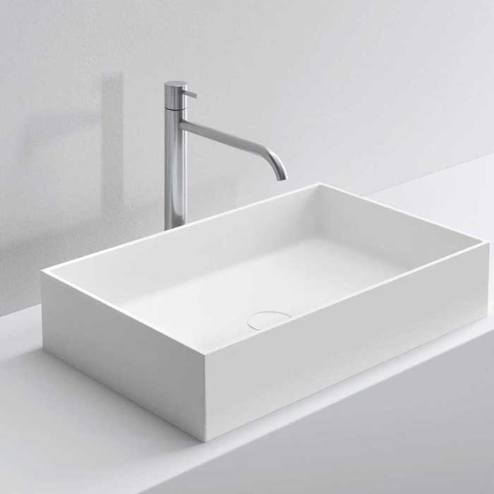 Изображение Раковина накладная NOORTH Milldue edition STEP 63_14 63х38х14,2 см из CRISTALPLANT без отв для смесителя, цвет белый матовый