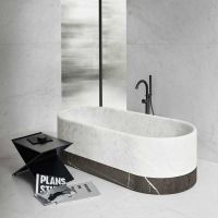 Ванна отдельностоящая NOORTH Milldue edition ROMA F 170x80х50см, без перелива, с сифоном, цоколь Grafite, цвет: Bianco Carrara схема 1