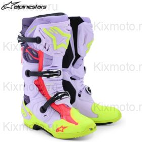 Мотоботы Alpinestars Tech 10 Supervented, лилово-жёлтые