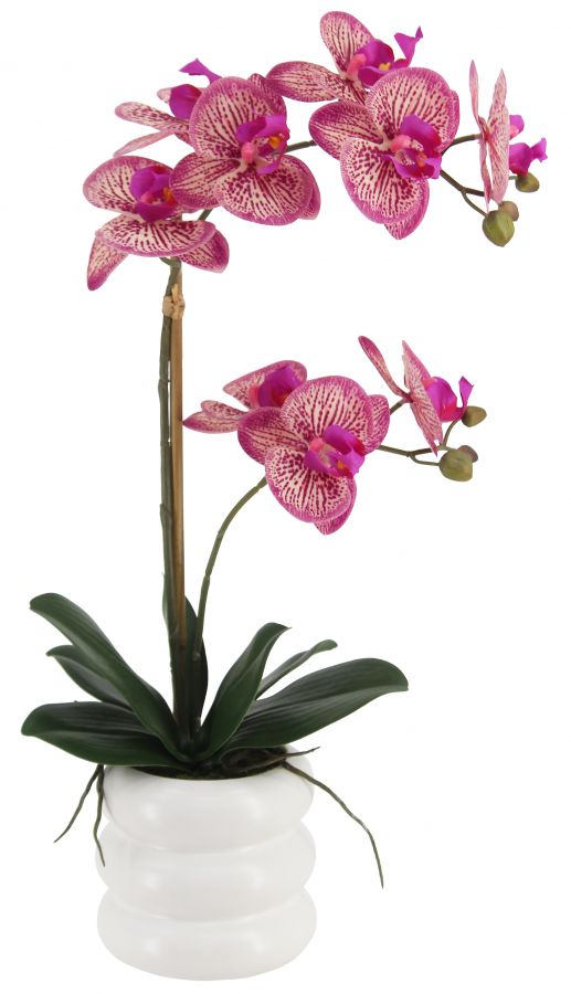 Искусственная орхидея в керамическом горшке, высота 51 см, цвет фуксия, количество соцветий 2