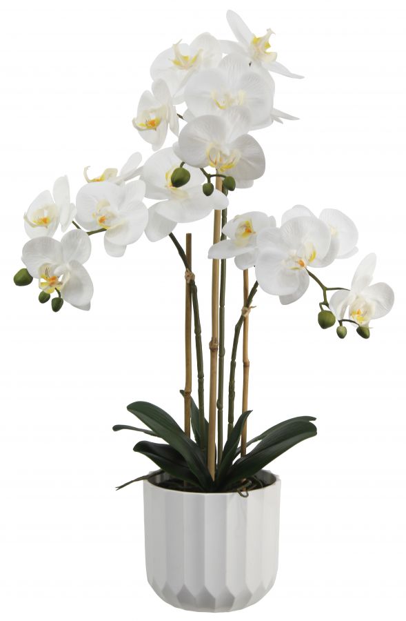 Искусственная орхидея в пластиковом горшке, высота 61 см, цвет белый, количество соцветий 3