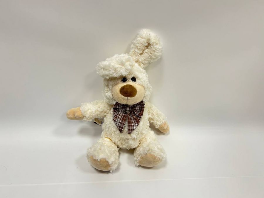 Игрушка мягконабивная  Зайчик белый с коричневым бантиком в клетку, 20 см, в/п 20*20*15 см