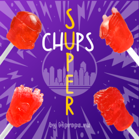 Super Chups СуперЧупс Леденец на палочке с головой Супергероя (Версия: Бэтмен + Железный человек) КРАСНЫЙ