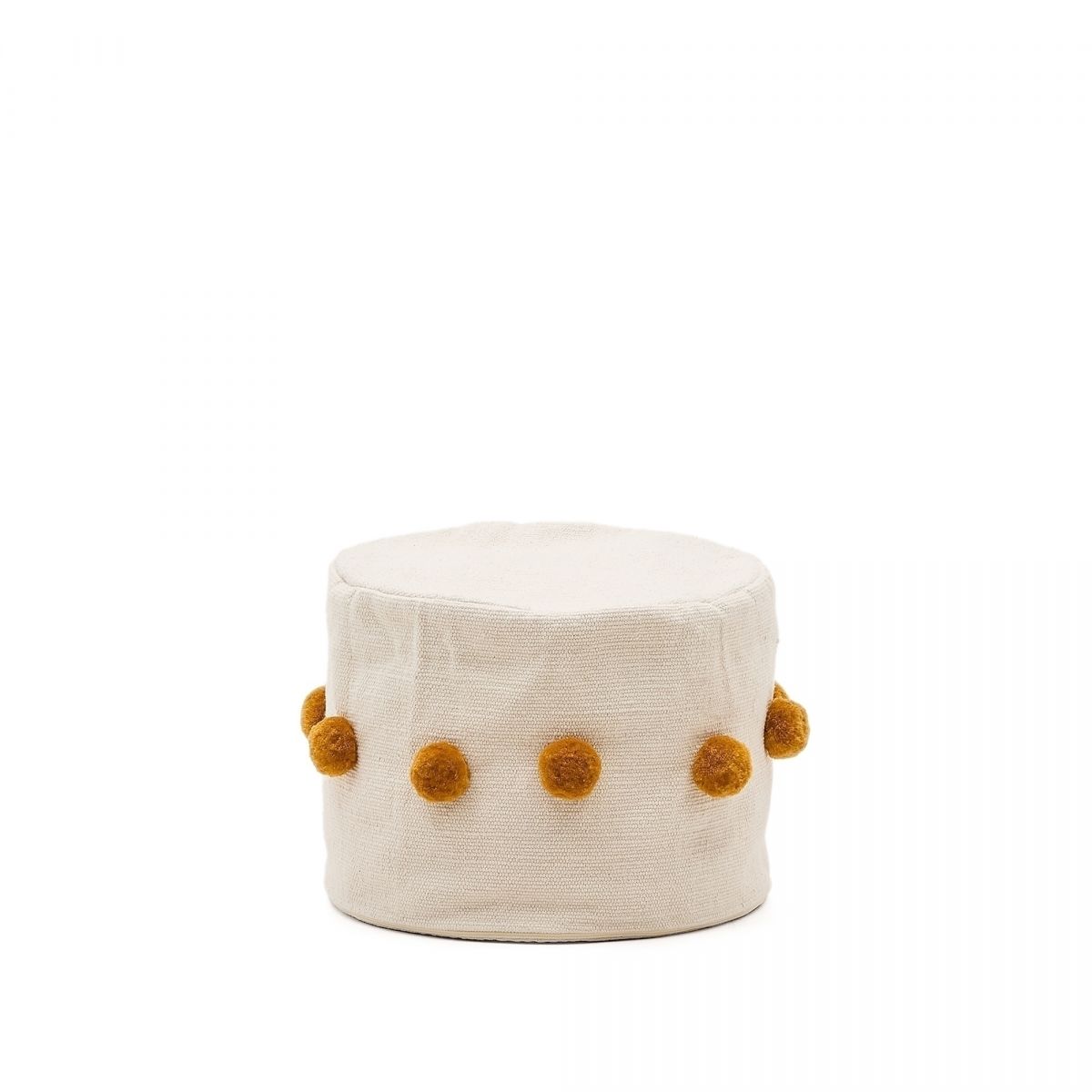 Пуф Manua бежевый с кисточками горчичного цвета,  40 см