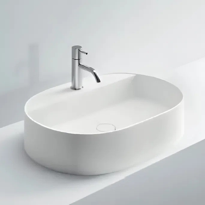 Изображение Раковина накладная NOORTH Milldue edition LOOP 63,4х43х13 см из CRISTALPLANT с 1 отв для смесителя, цвет белый матовый