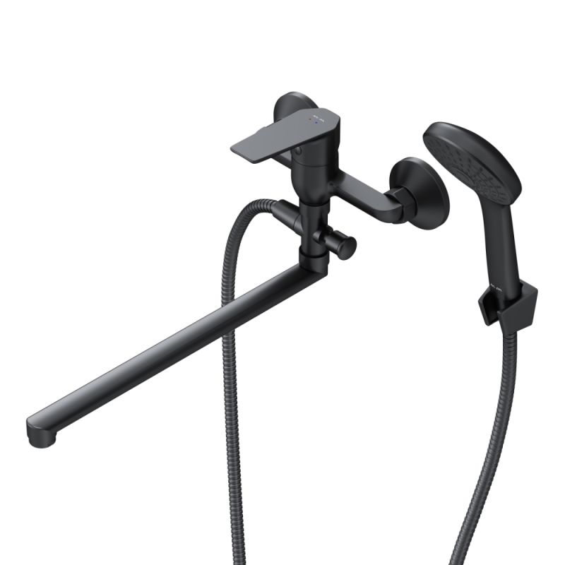 Смеситель для ванны и душа с длинным изливом и душевым набором AM.PM Gem F90A90122, черный