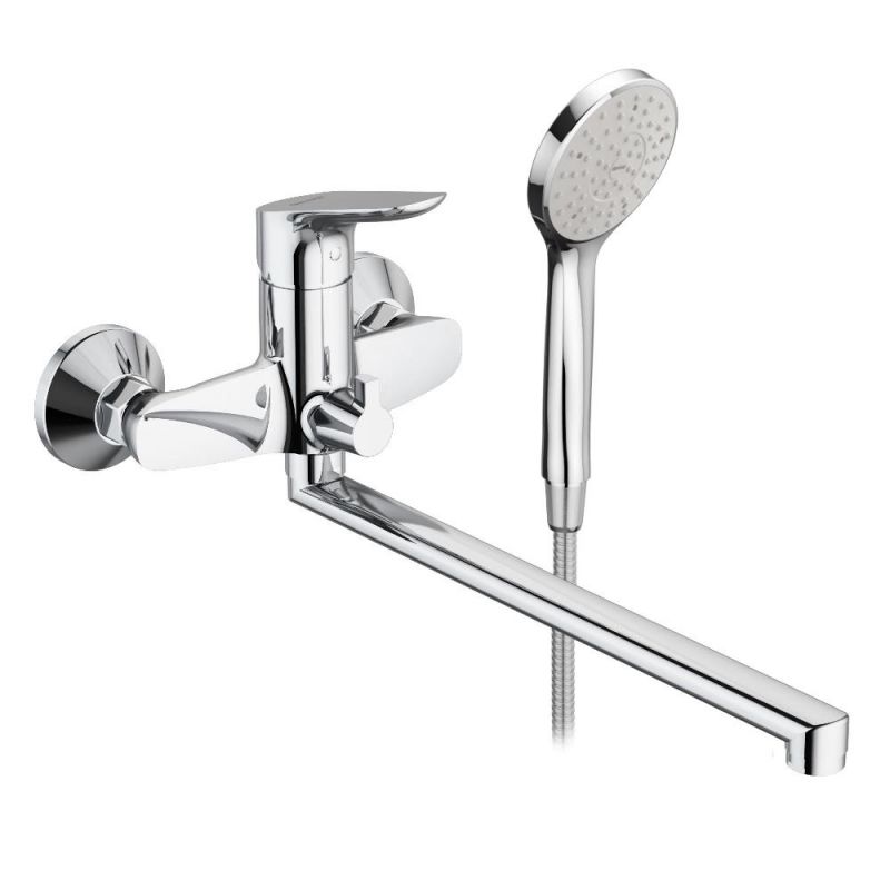 Смеситель для ванны и душа с длинным изливом и душевым набором Damixa Jupiter 779500001, хром