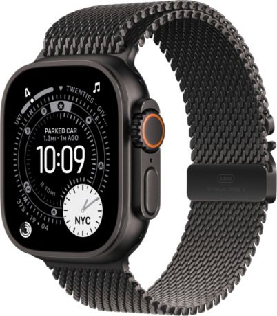 Apple Watch Ultra 3 (2025) GPS + Cellular, 49 мм, корпус из черного титана, ремешок Titanium Milanese Loop (M) цвета black (черный) MF1Q4