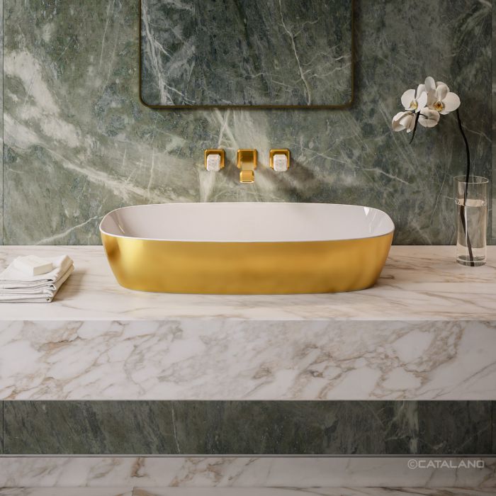 Раковина накладная Catalano Gold&Silver Alvea Oro-Bianco 80x40 см 0622800042 без отв. под смеситель покрытие Cataglaze+ ФОТО