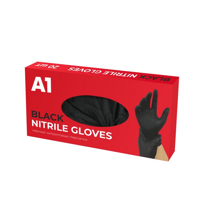 А1 NITRIL GLOVES Нитриловые перчатки, черные, размер XL, (упаковка 20 шт.)
