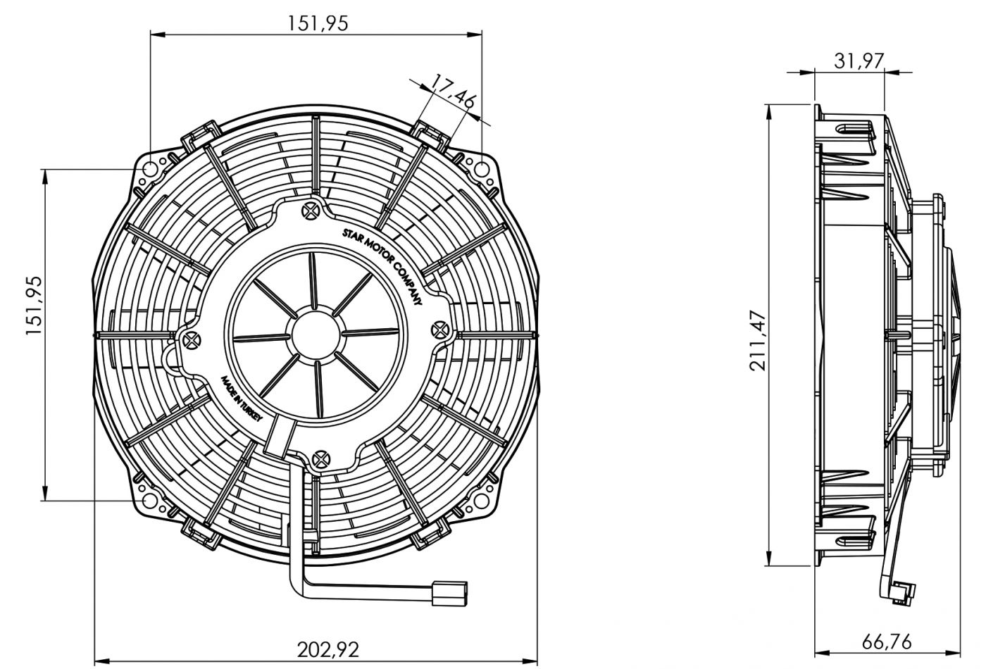 STR206 ОСЕВОЙ ВЕНТИЛЯТОР 8" ДЮЙМОВ 120 ВАТТ 12 ВОЛЬТ PUSH / ТОЛКАЮЩИЙ