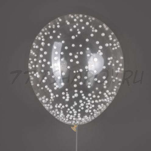 ШАР ПРОЗРАЧНЫЙ "СНЕЖНЫЙ" КРУПНЫЕ ХЛОПЬЯ КОНФЕТТИ 1 ШТ., 30 СМ.  С ГЕЛИЕМ.