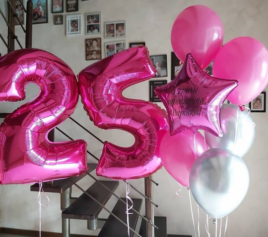 Сет фуксия 25 лет из шаров с гелием