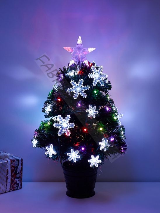 Ёлка светодиодная «Снежинки» 60 см, диаметр нижнего яруса 35 см, 55 веток, мигание, свечение мульти