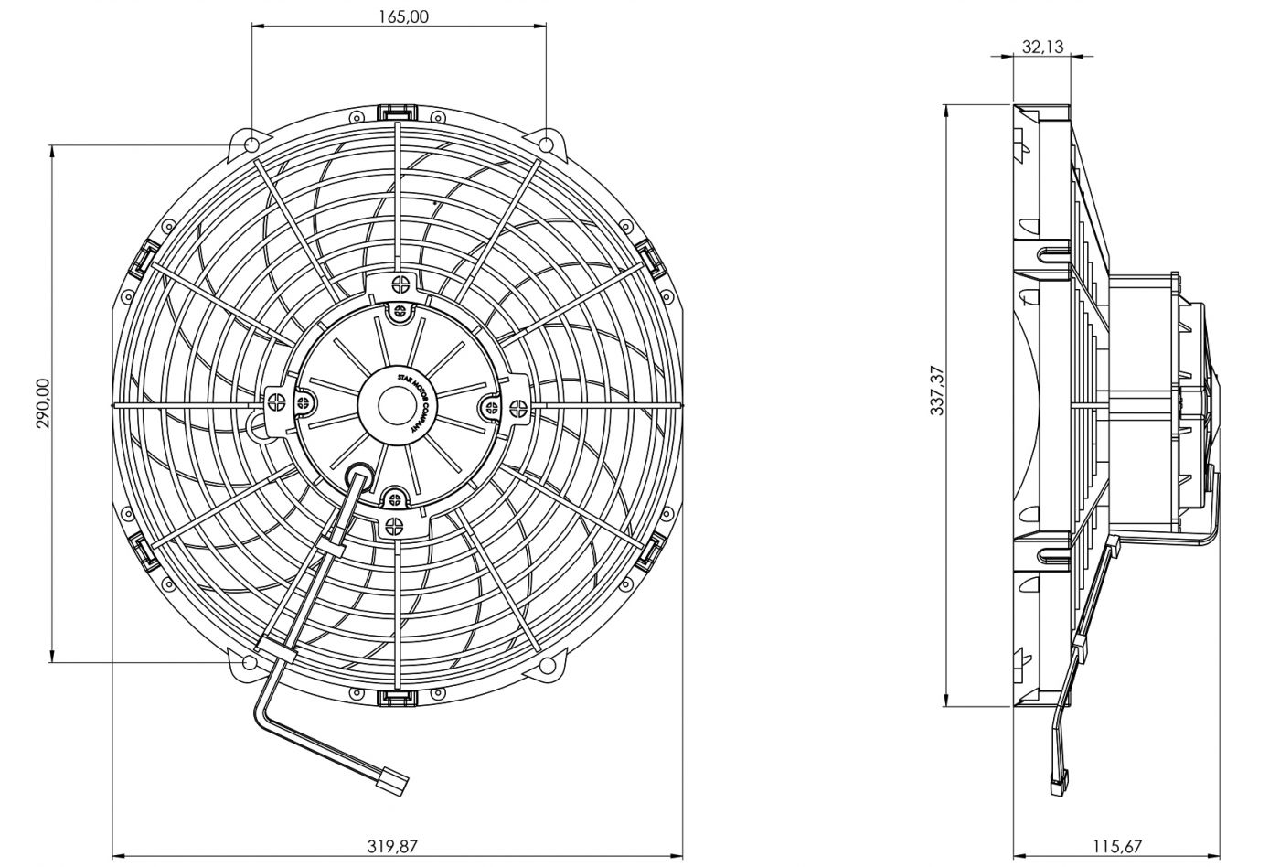 STR114 ОСЕВОЙ ВЕНТИЛЯТОР 12" ДЮЙМОВ 170 ВАТТ 24 ВОЛЬТ PULL / ВСАСЫВАЮЩИЙ