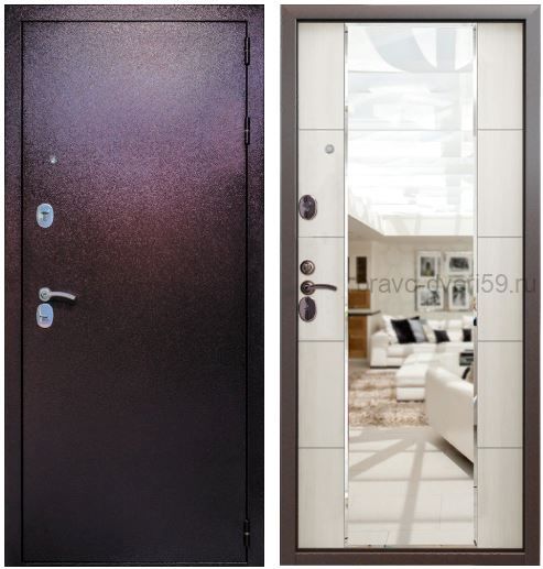 Аляска Зеркало Pro, Меланж светлый. Входная дверь с повышенной шумоизоляцией.