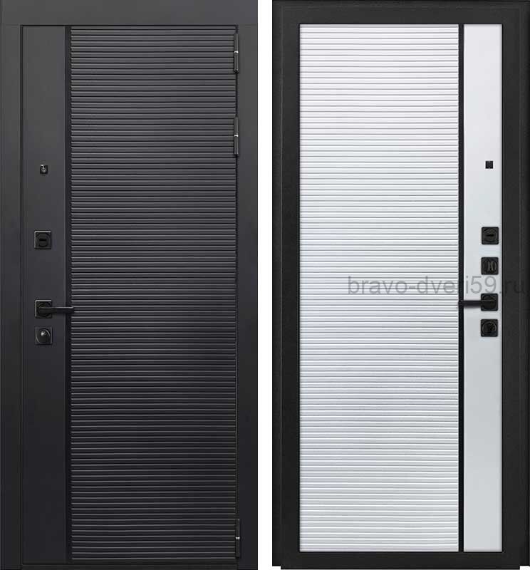 Румо PRO  Ясень черный, Ясень белый  металлическая трехконтурная входная дверь