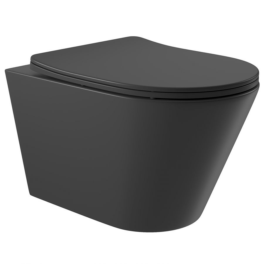 Aqueduto CONE Унитаз подвесной 525*360 безободковый, сиденье с микролифтом, Черный